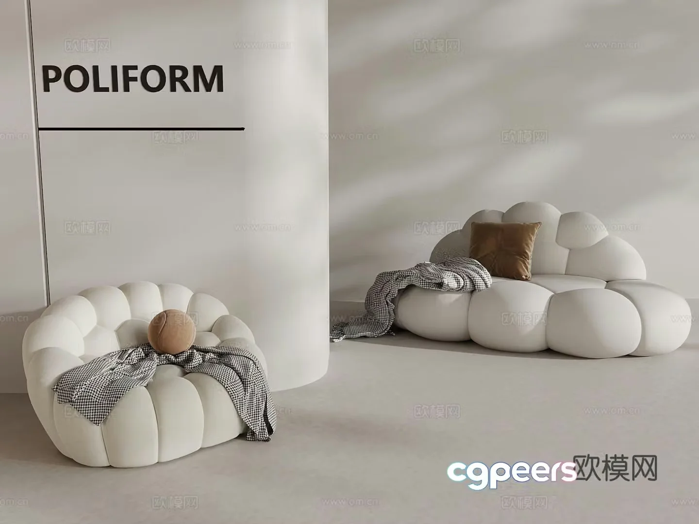 Cream style special-shaped sofa cloud sofa 3d model