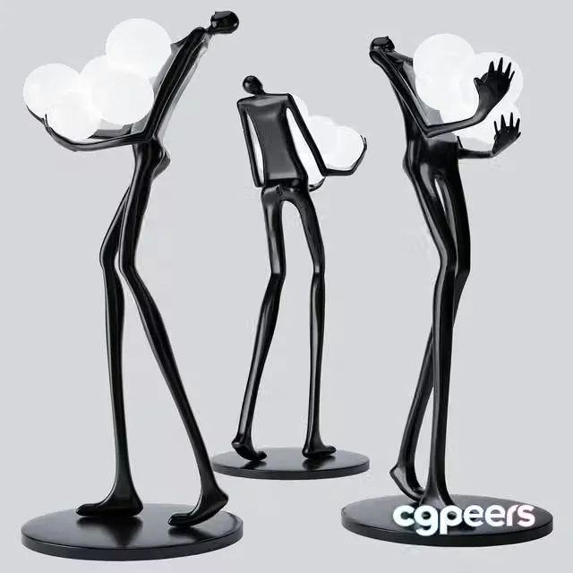 3ds Max Free – Floor Lamp Man Baloons Black
