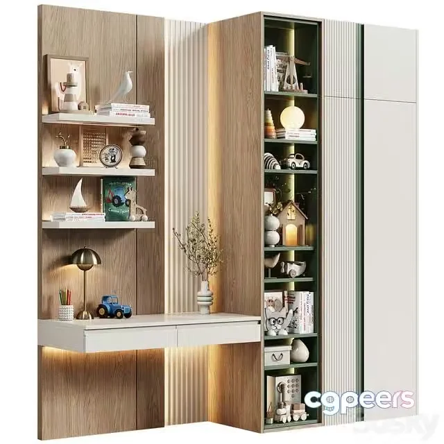 3ds Max Free – Children’s modular wardrobe with desk modern 23