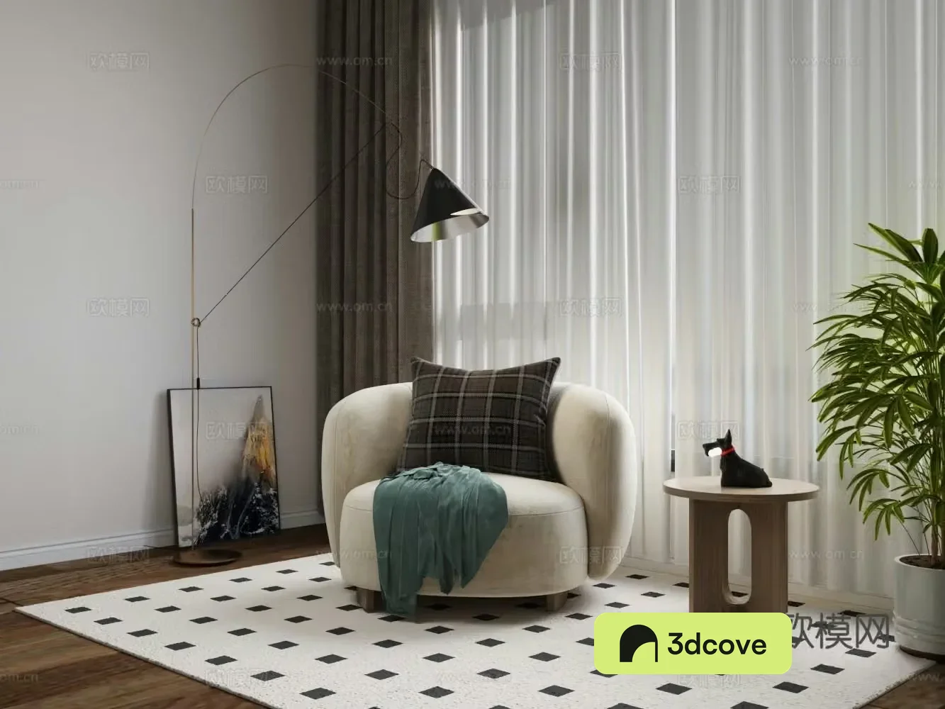 Modern velvet single sofa coffee table combination