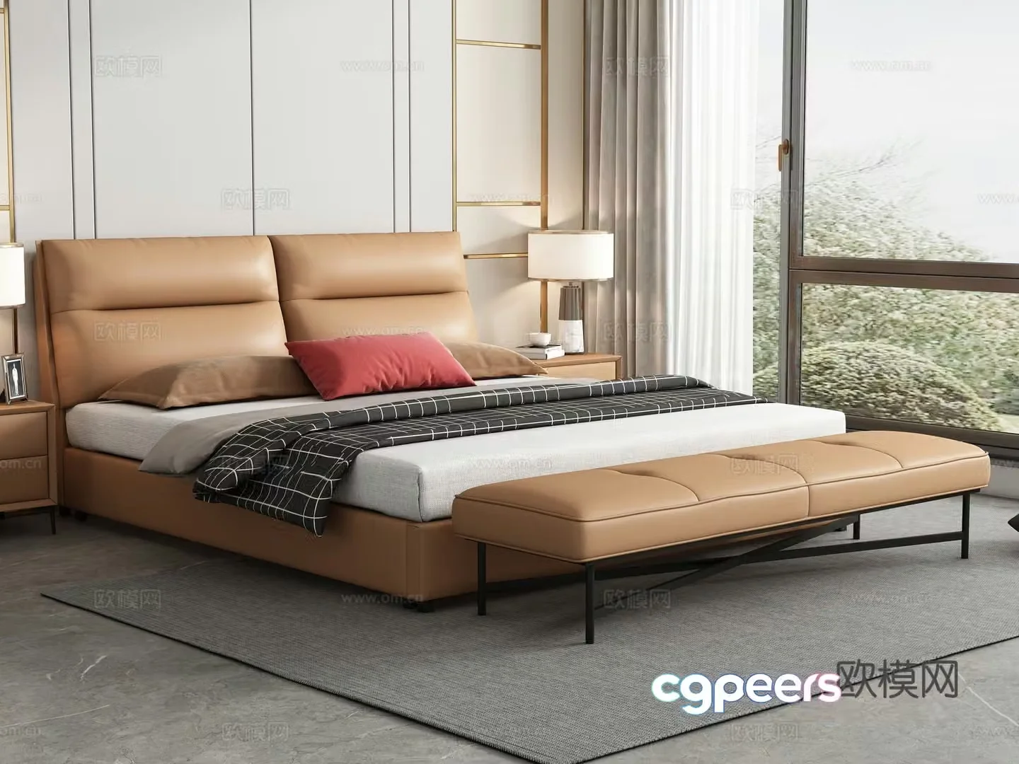 Modern double bed 3d model