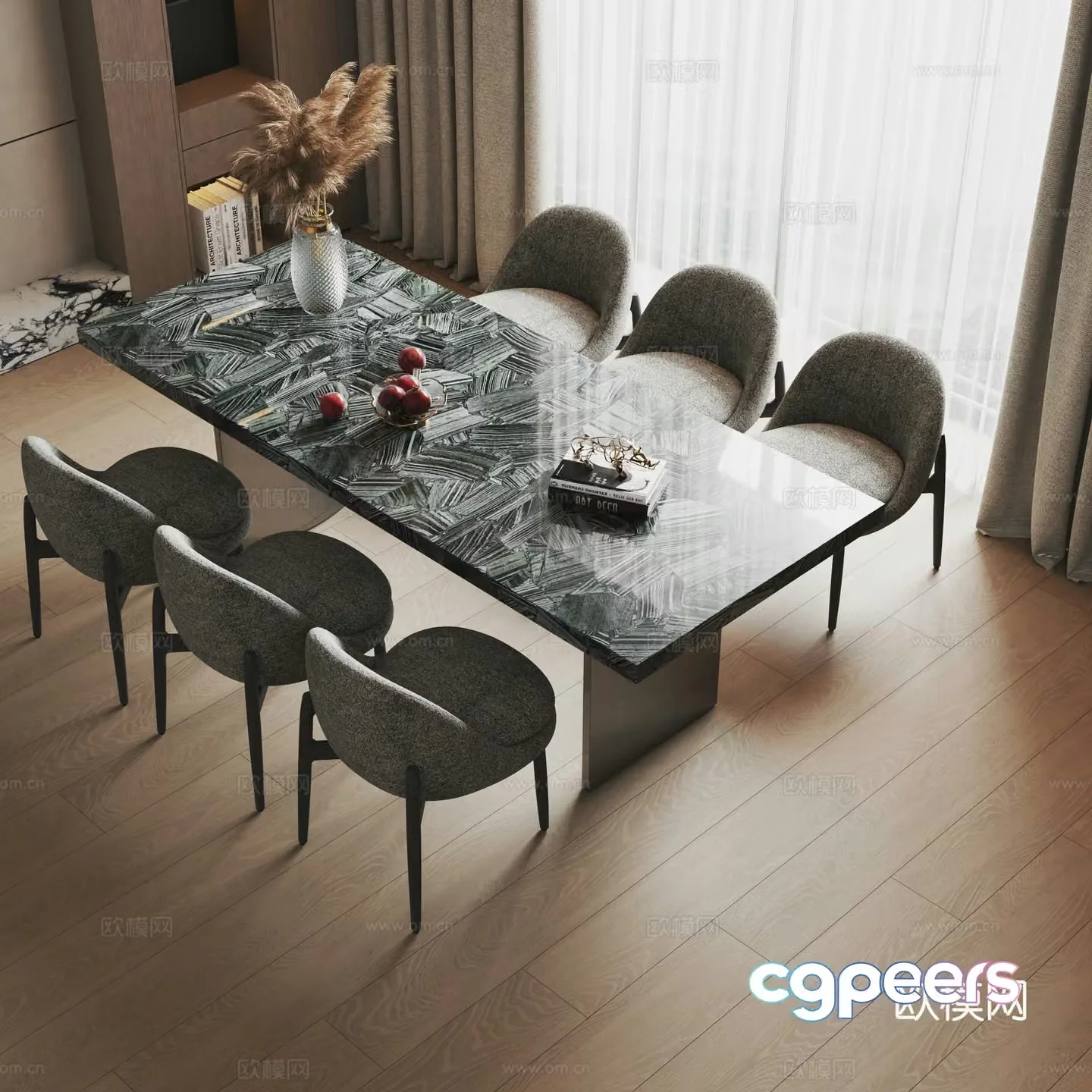 Minotti Italian marble dining table and chairs 3d model
