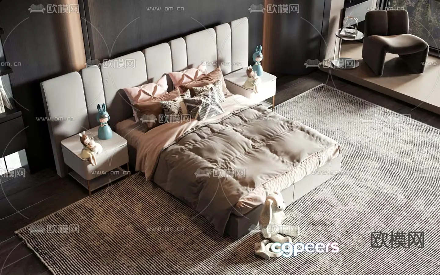 Modern double bed 3d model