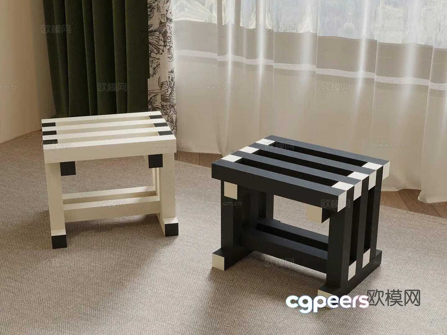 23 modern stool low stool square stool 3d model