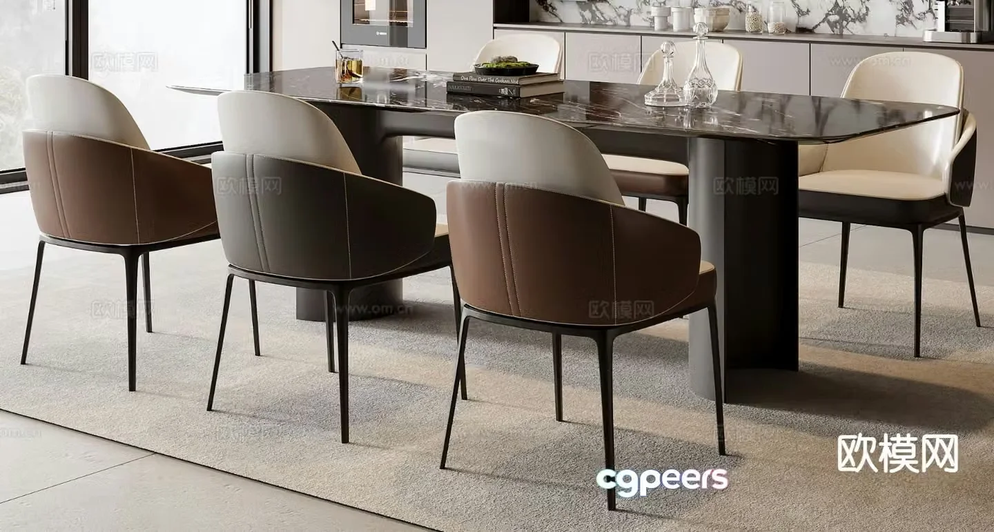 Italian dining table and chairs 3d model