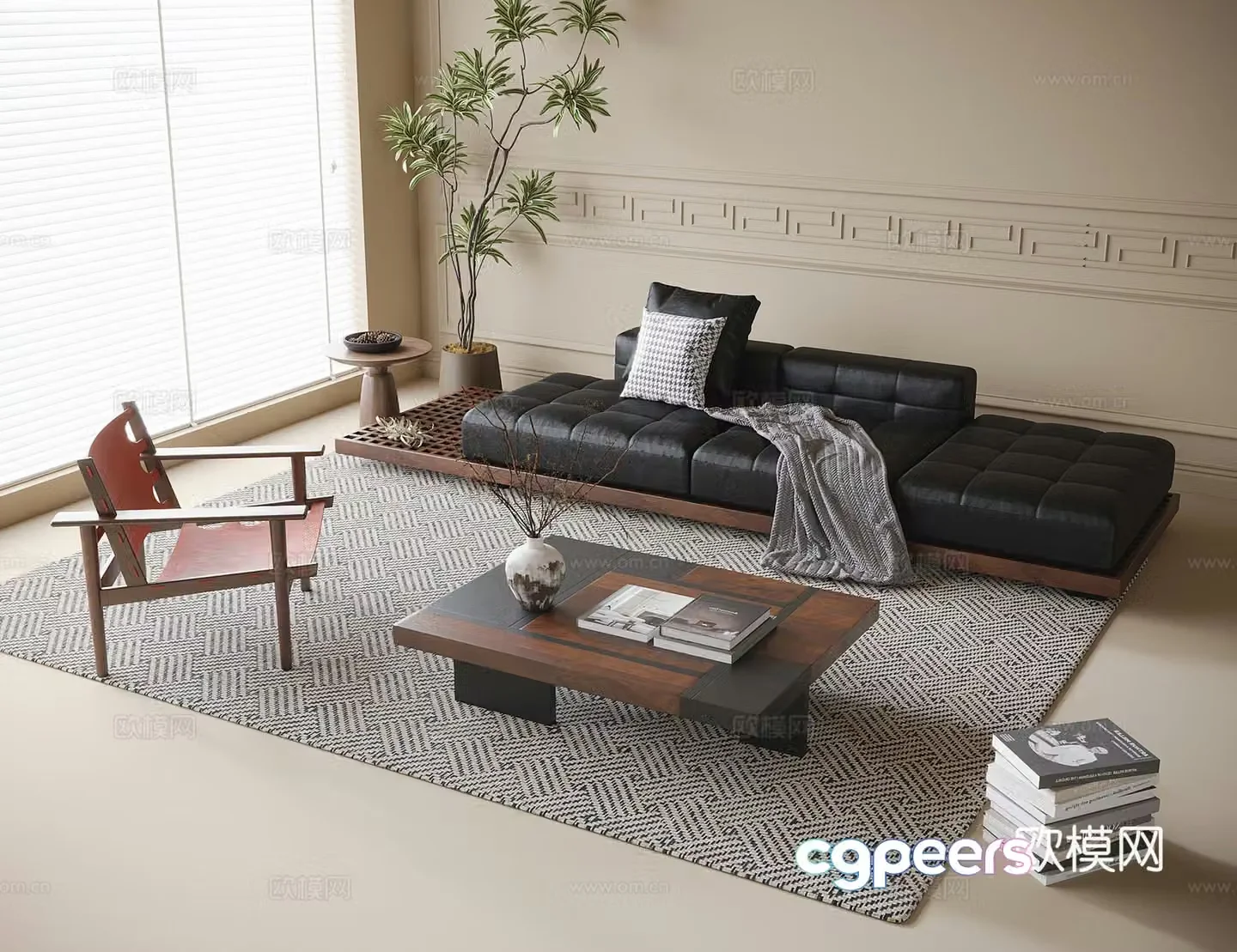 Medium style sofa tea table combination coffee table leisure chair 3d model
