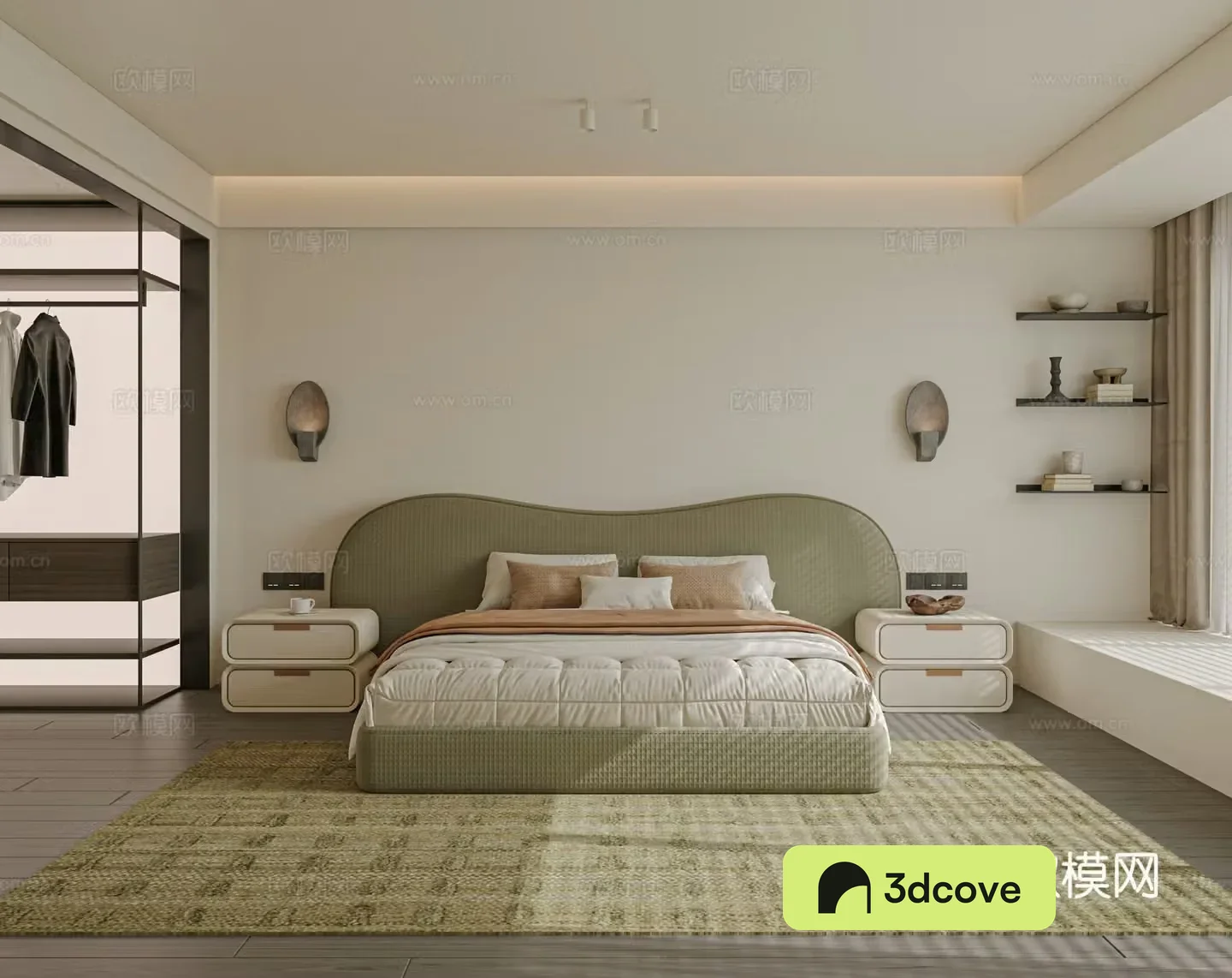 Modern bedroom bed nightstand jewelry