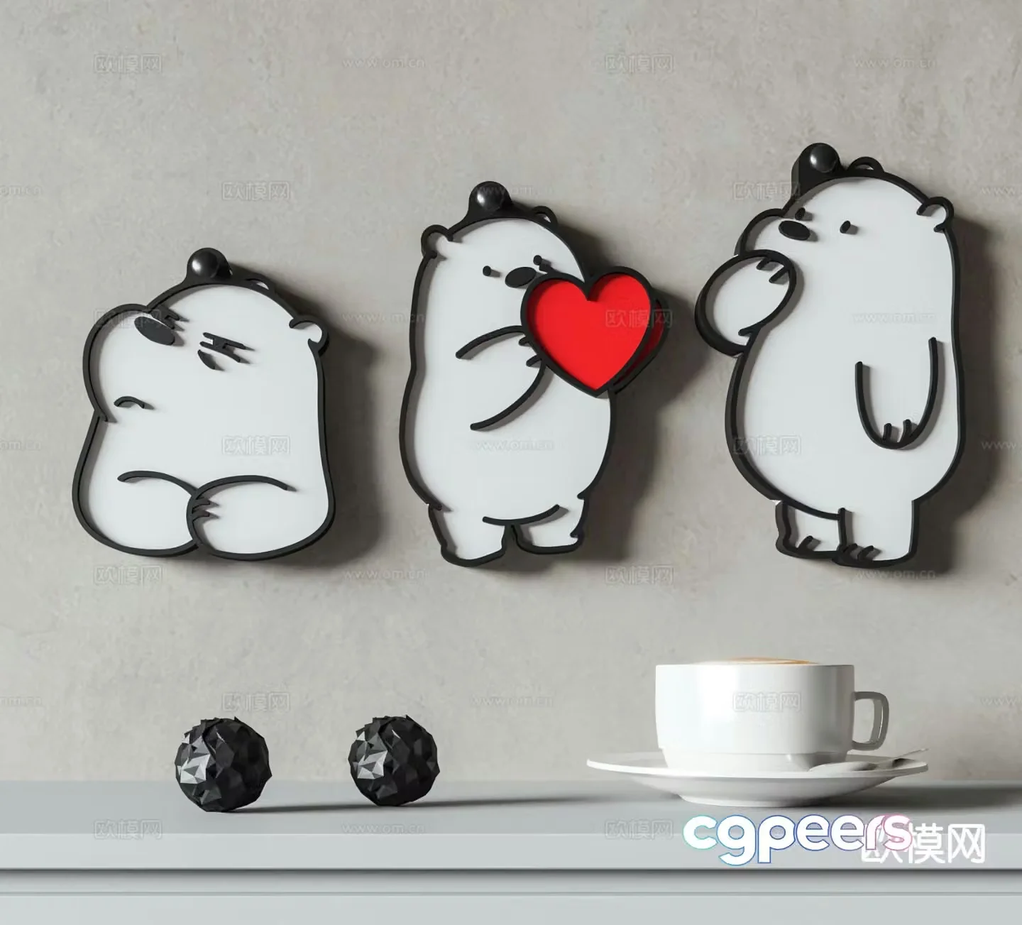 Cream style wall decoration wall decoration cartoon bear hanging decoration 3d model