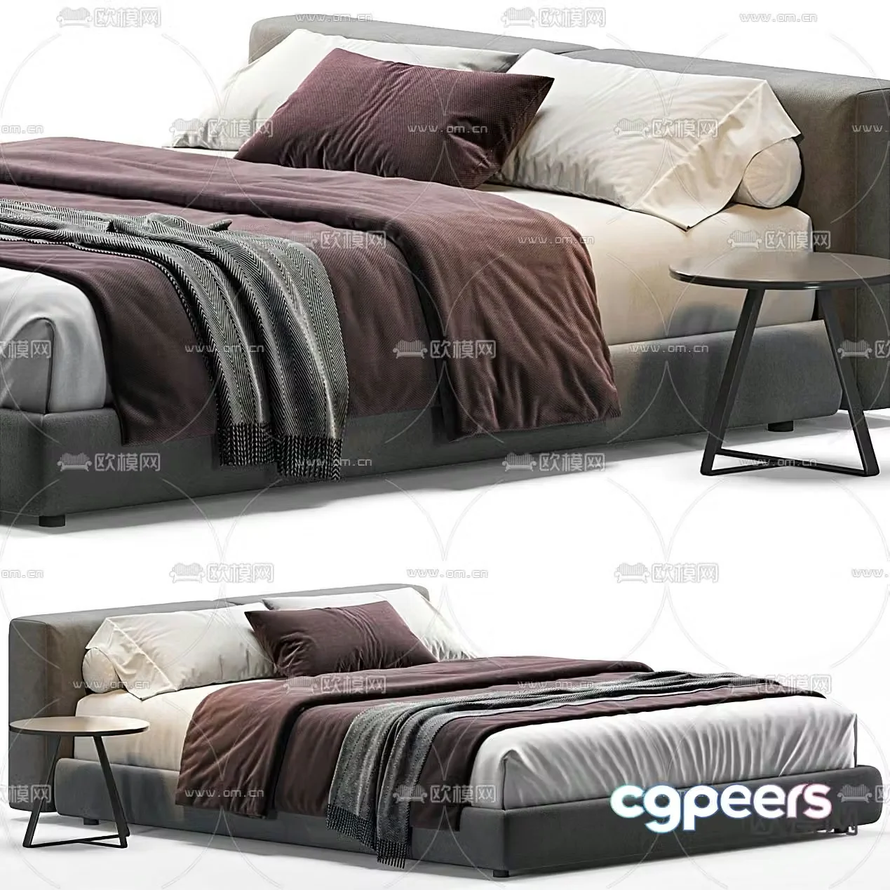 Meridiani modern gray fabric double bed 3d model
