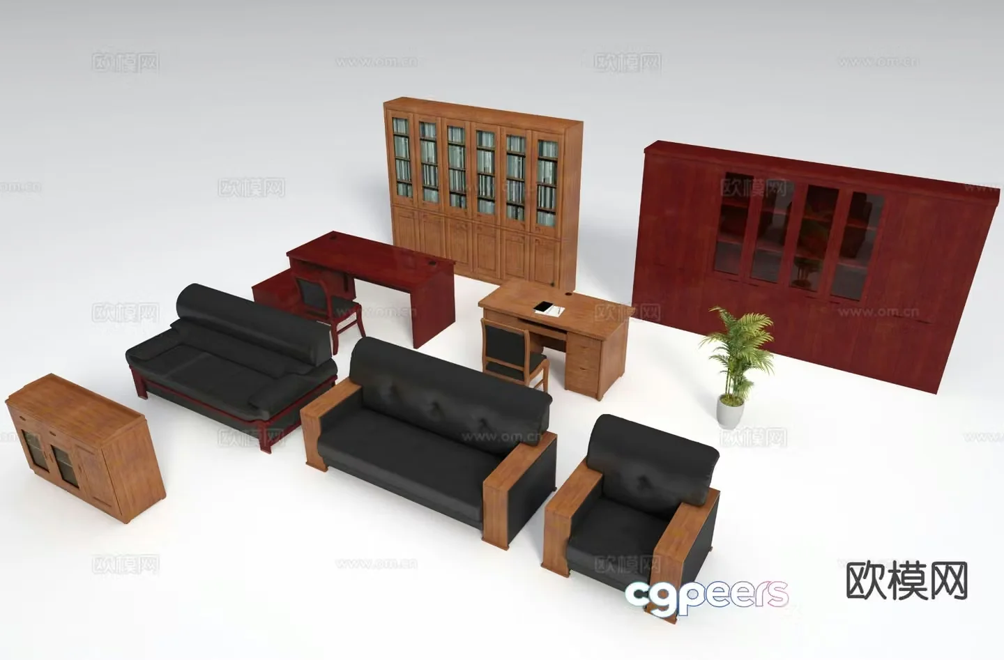 New Chinese style office desk desk information cabinet 3D model