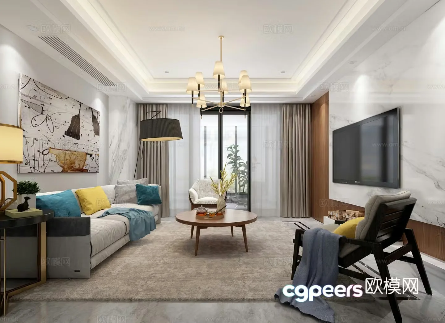 Modern living and dining room sofa decorative painting TV cabinet chandelier cabinet 3d model
