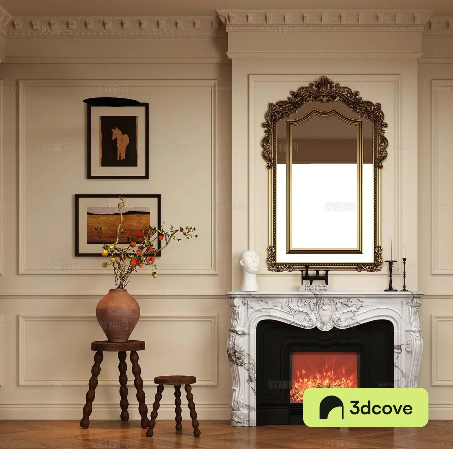 French fireplace electronic fireplace decorative painting embedded living room fireplace