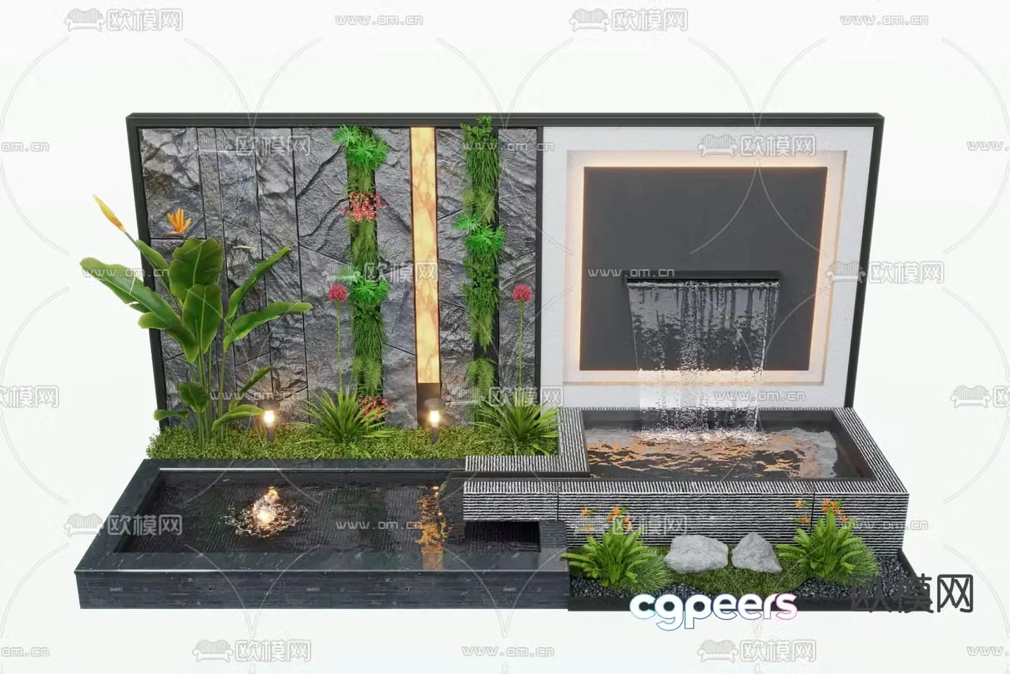 Modern water feature wall fountain pool sketch 3d model