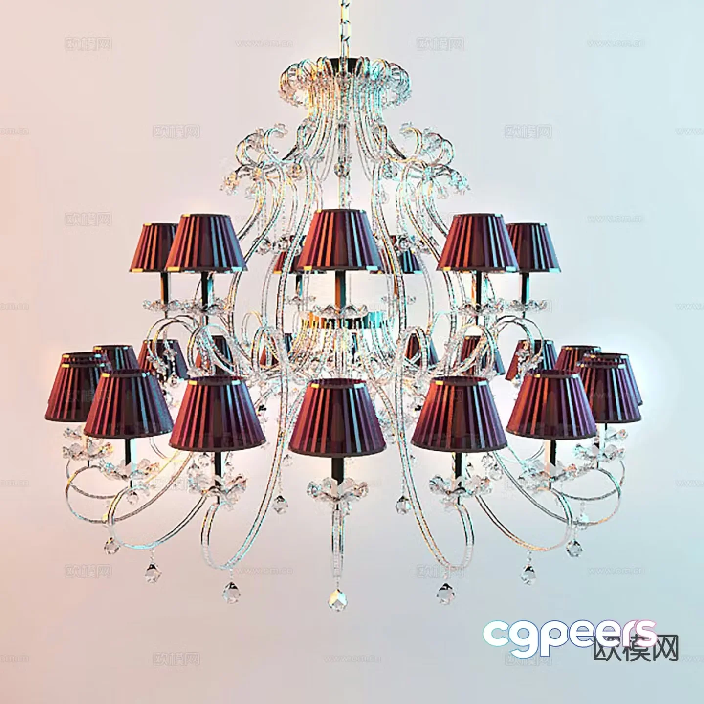 European style multi-head chandelier double-layer chandelier 3D model