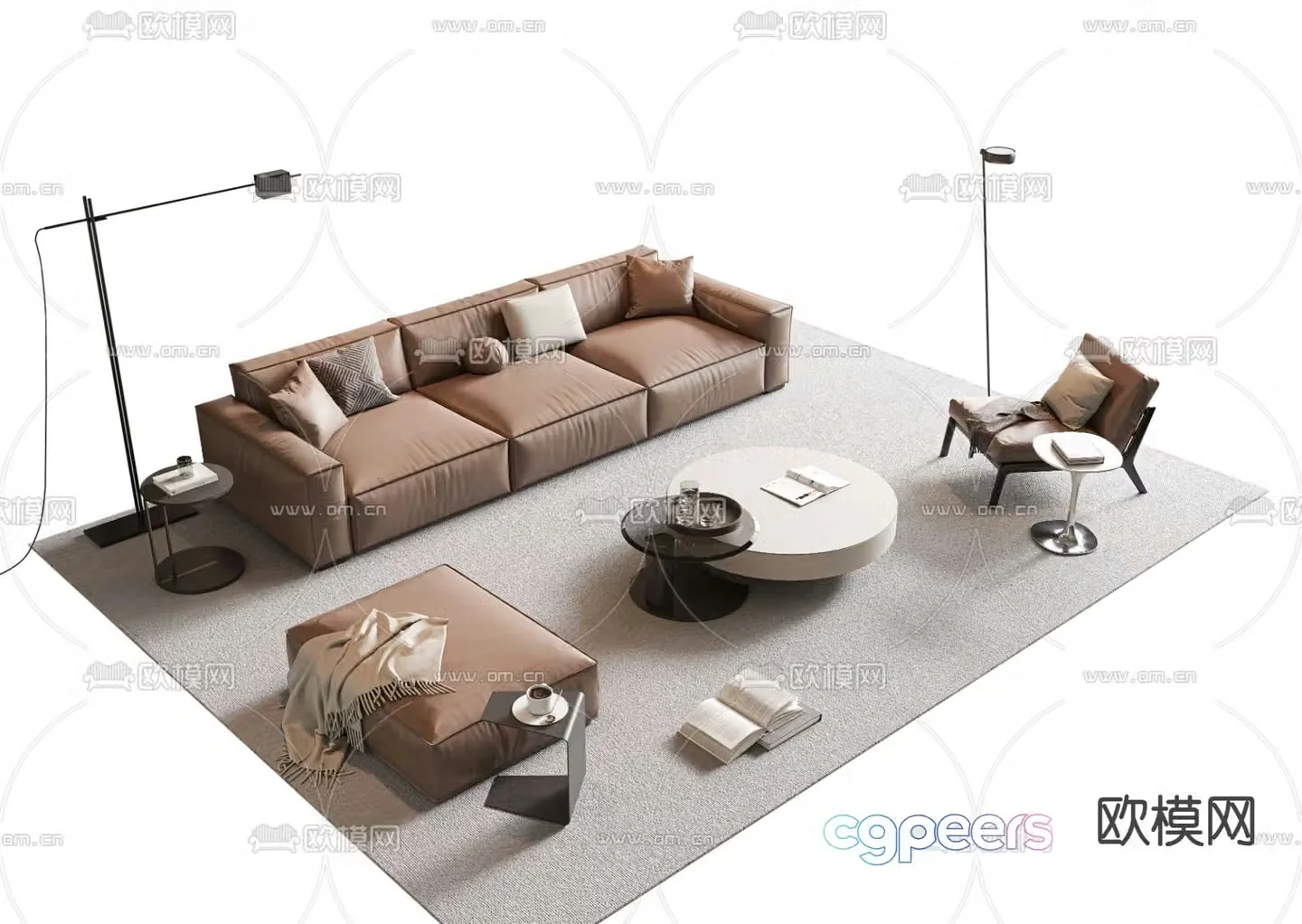 Modular sofa leather sofa 3d model