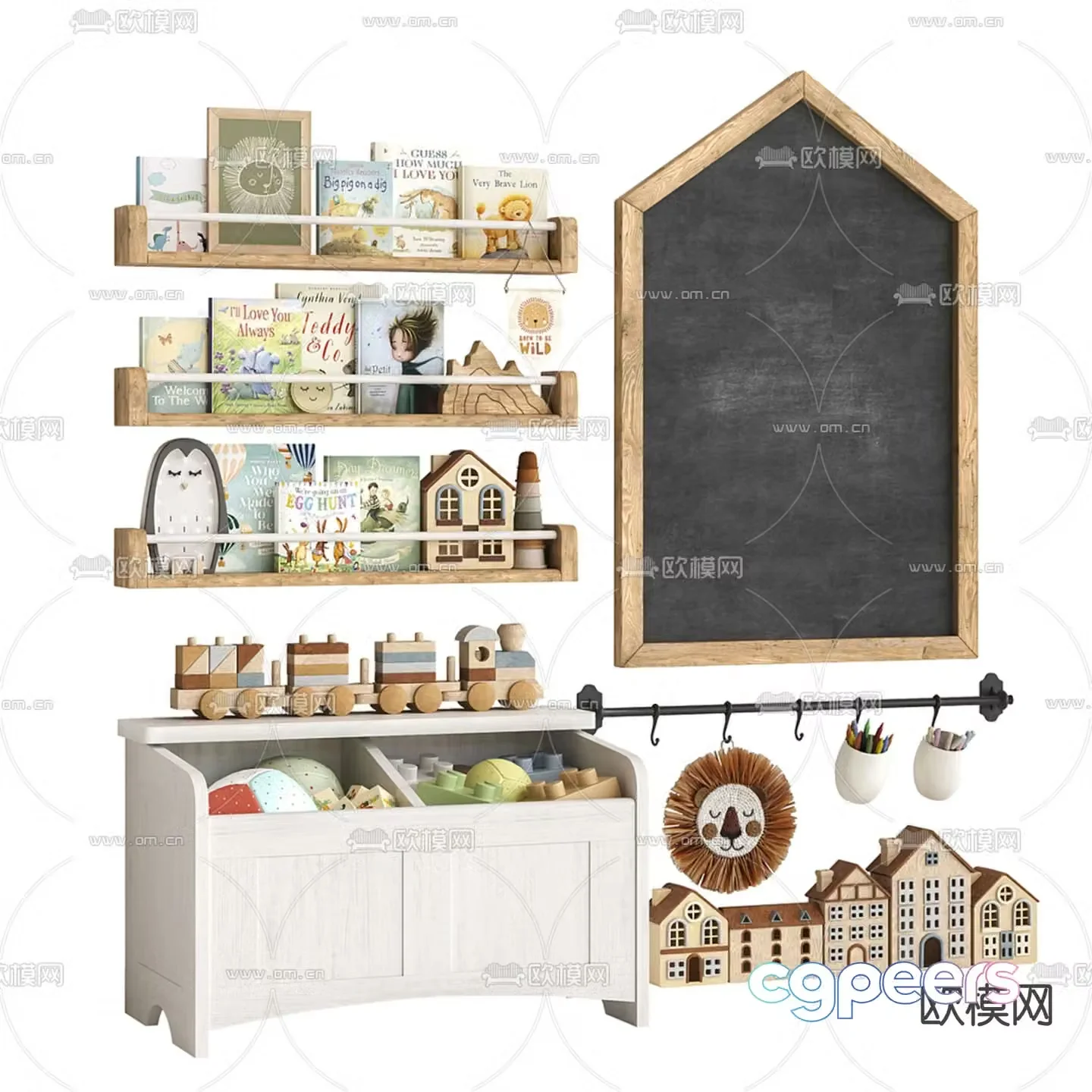Children’s products children’s bookshelf blackboard children’s cabinet 3d model