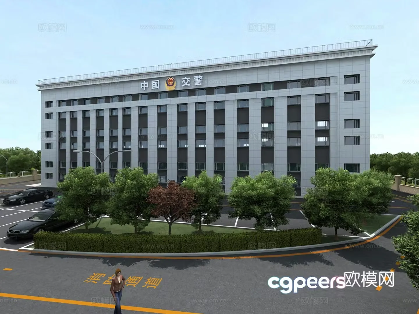 Modern Traffic Police Team Office Building Exterior 3D Model