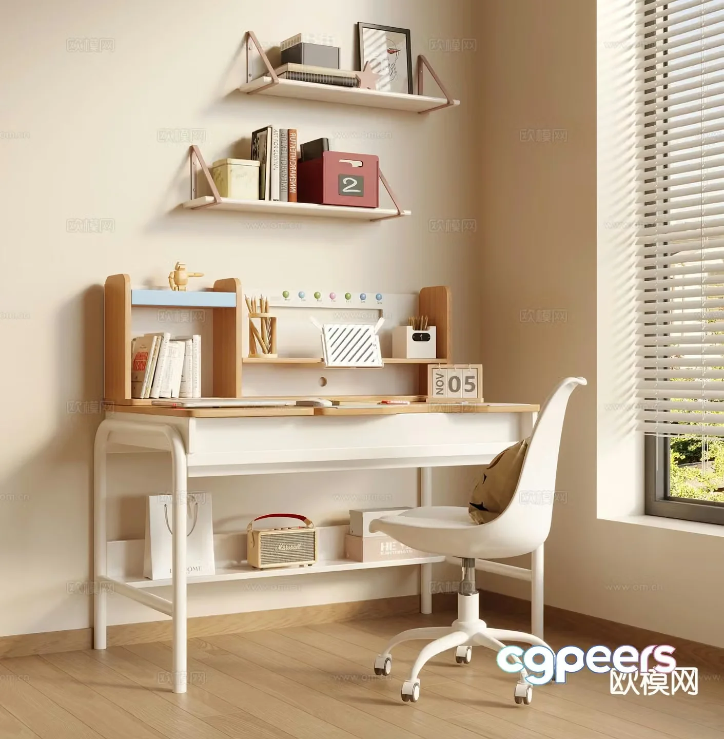 Modern children’s study table desk chair writing desk 3d model