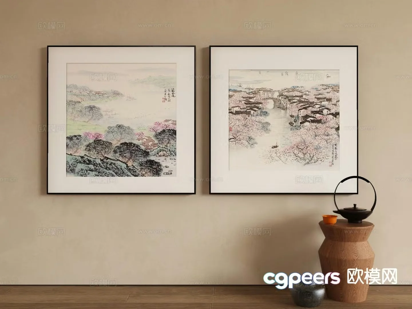 New Chinese style ink painting landscape painting decorative painting 3D model