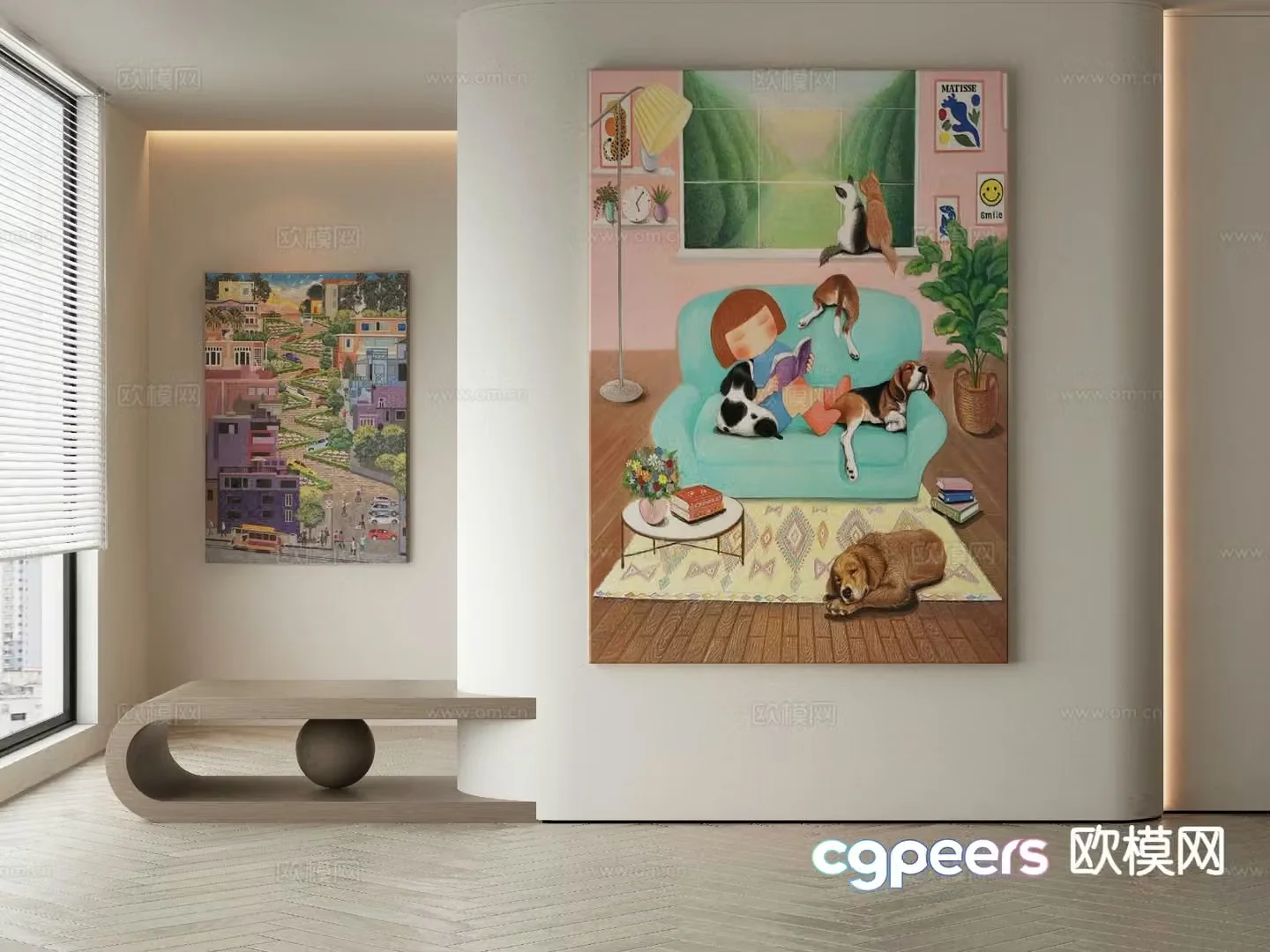 Oil painting cartoon painting decorative painting 3d model