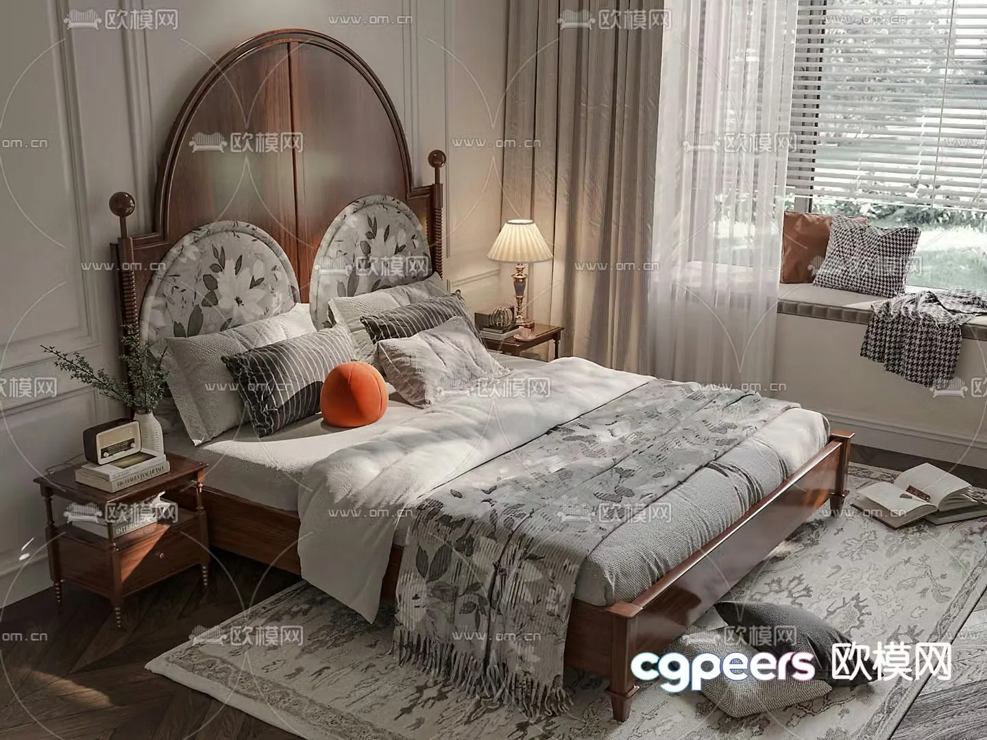 American double bed 3d model
