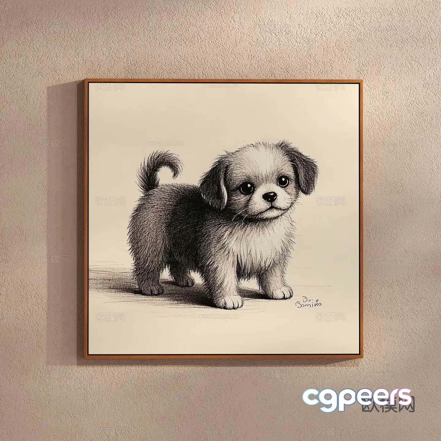 Creamy style puppy drawing cartoon sketch children’s hanging painting 3d model