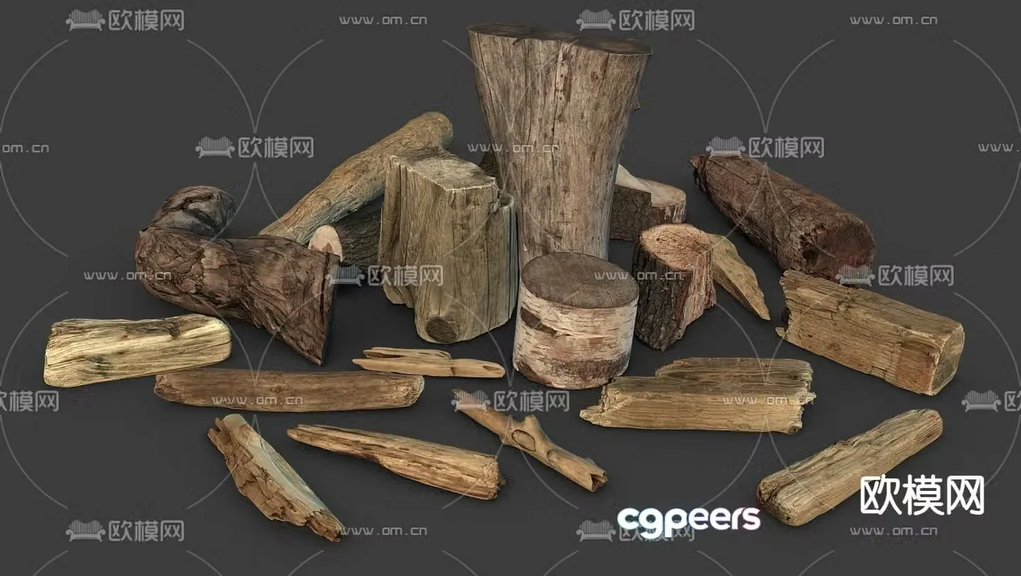 Tree trunk branch wood pile dead wood 3d model