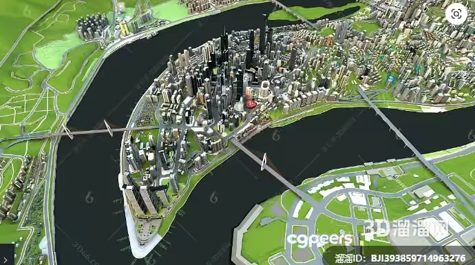 A City Map With A River 3D Model – 608 – VRAY Render