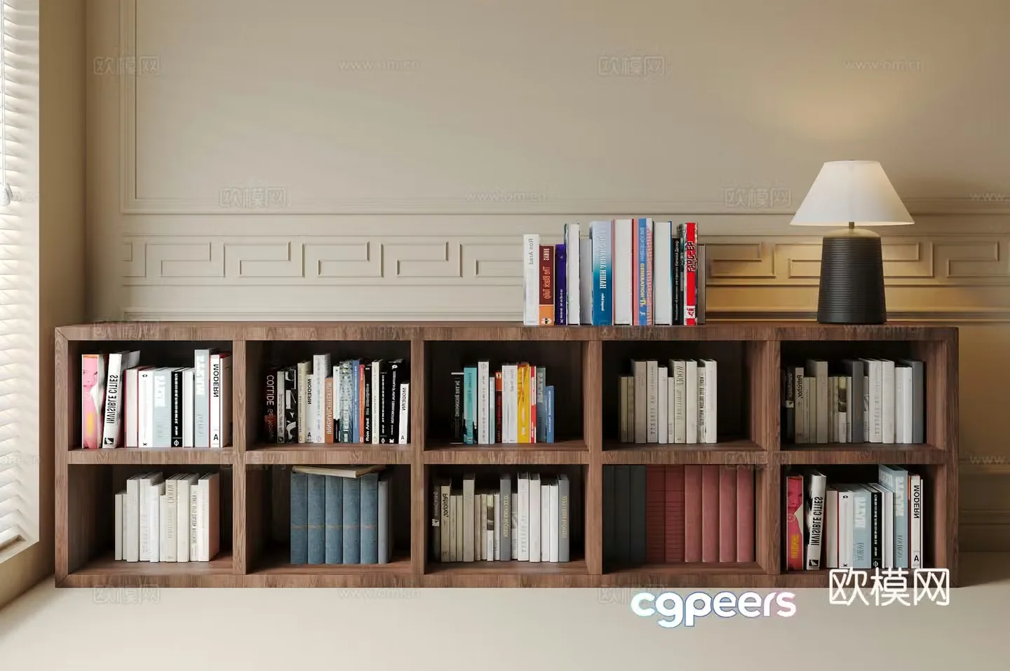 Modern medieval style bookcase sideboard books ornaments desk lamp 3d model