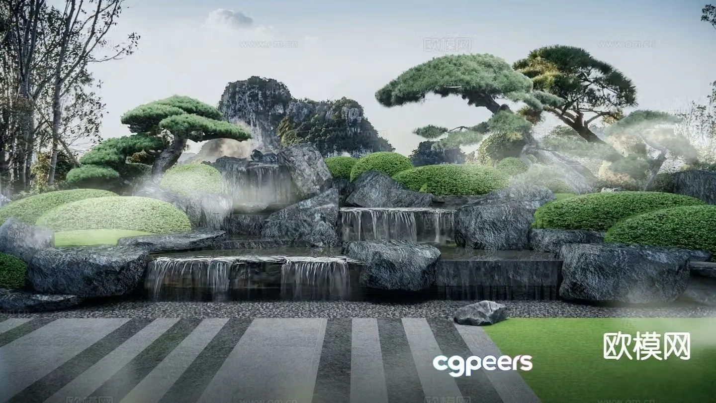 Modern rockery and water feature 3D model