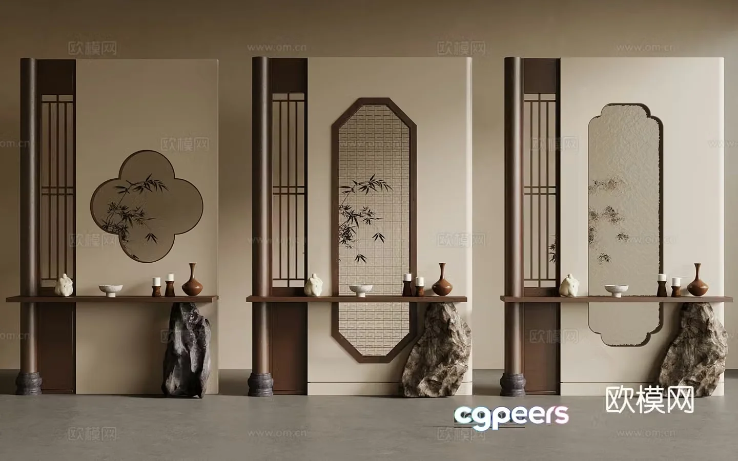 New Chinese style entrance partition 3D model