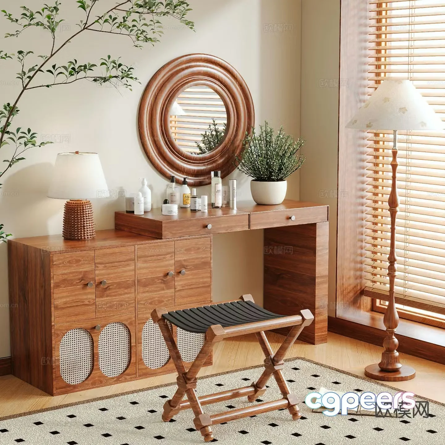 Log style dressing table 3d model