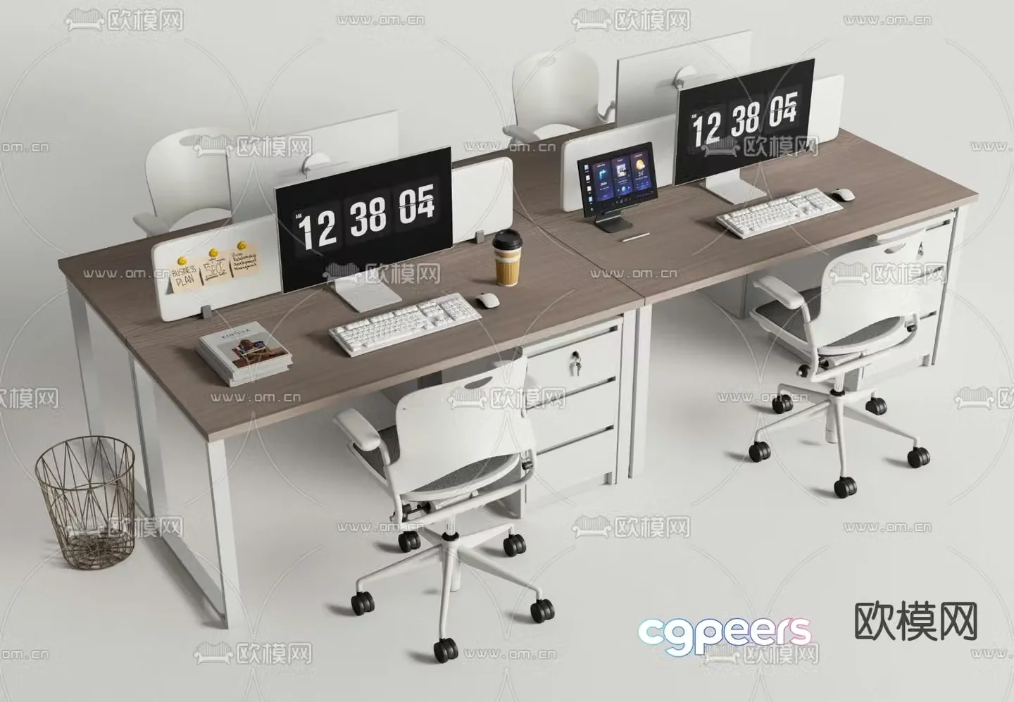 Office desk and chair screen card station 3D model
