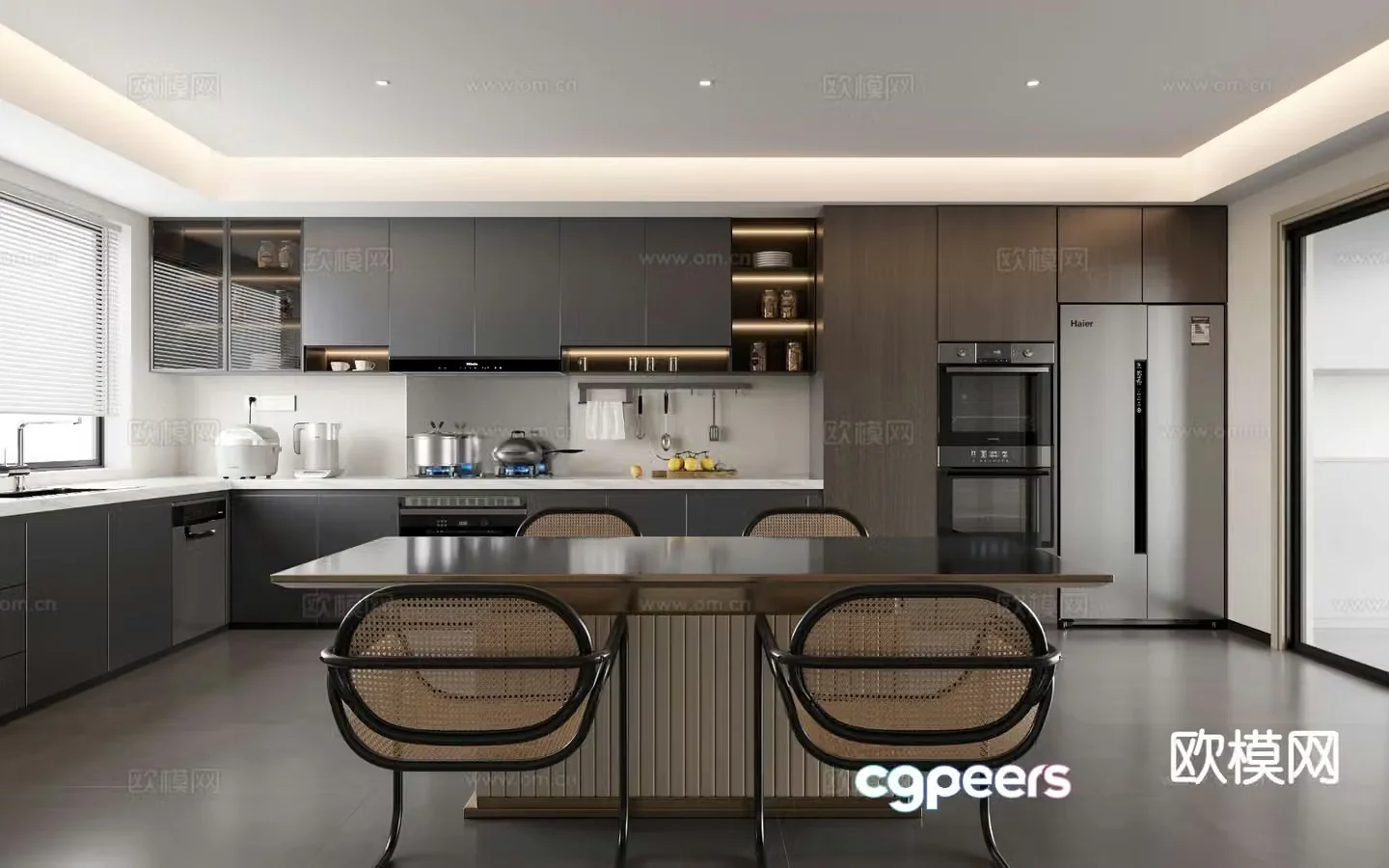 Light luxury restaurant open kitchen 3D model