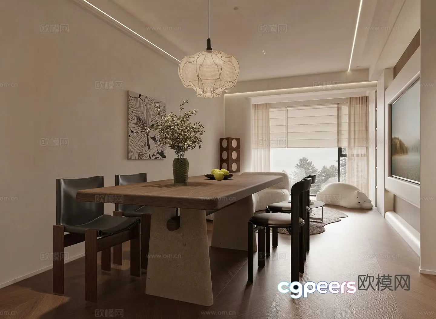 Modern Cream Style Restaurant 3D Model