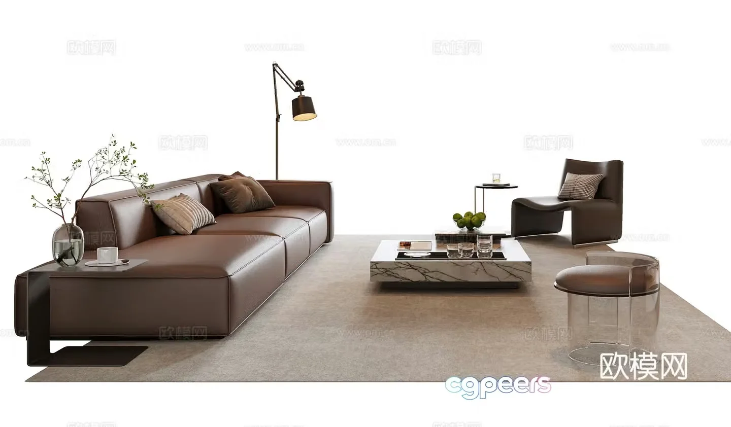Italian sofa coffee table combination 3D model