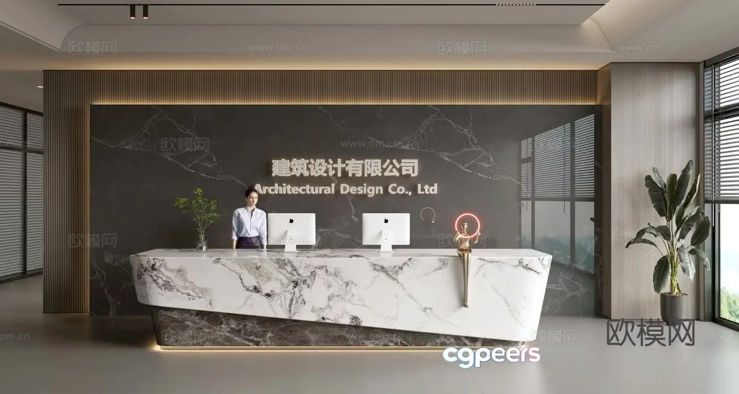 Modern company front desk reception area bar reception desk service desk company front desk background 3D model