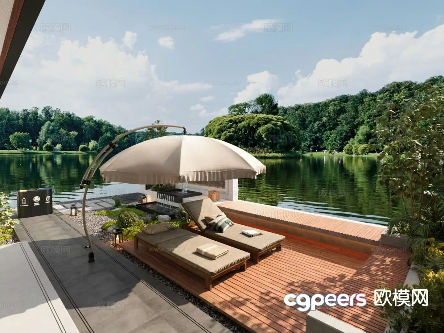 Lakeside villa courtyard leisure garden 3d model