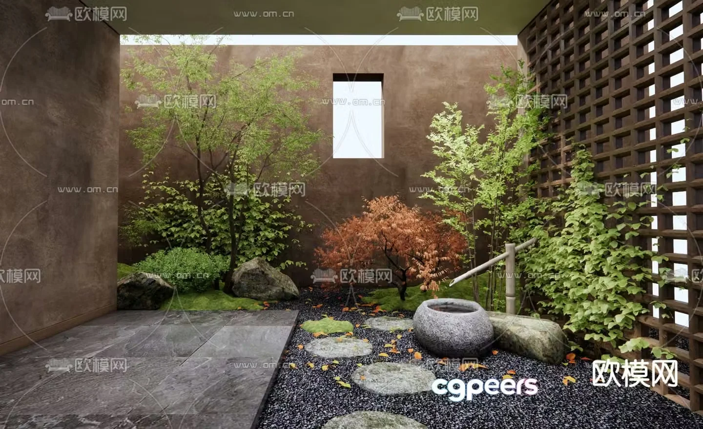 Patio Garden Dry Landscape Landscape Flowing Water Bowl 3D Model