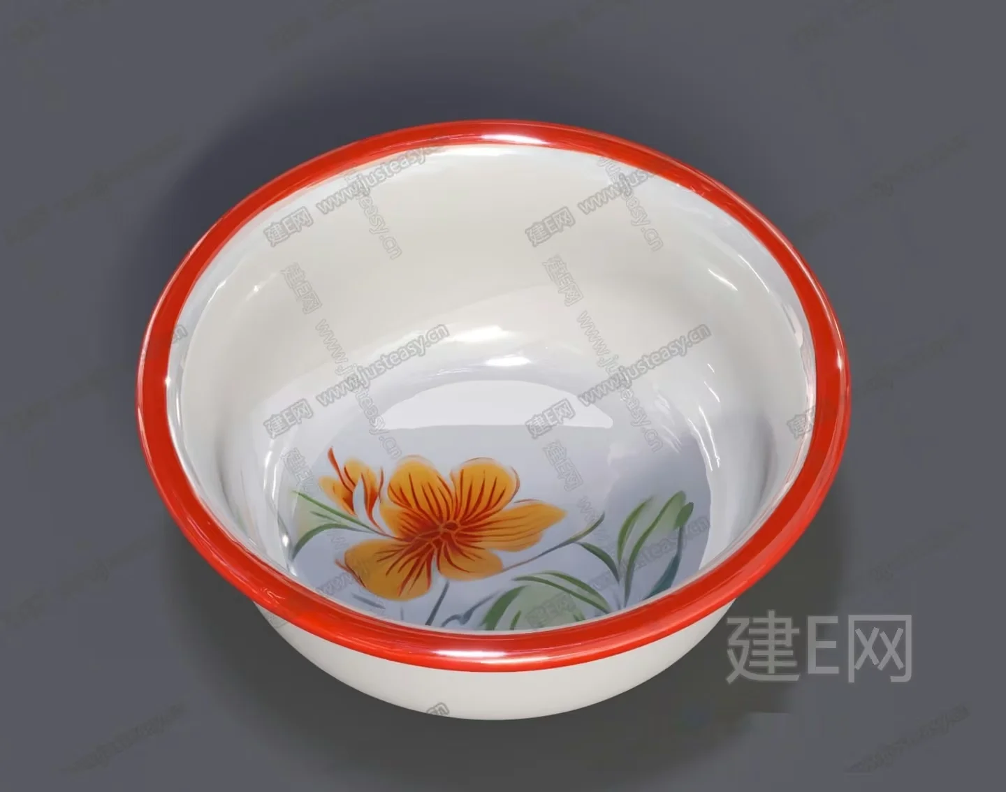 A White Bowl With A Red Rim 3D Model – 13011 – VRAY Render