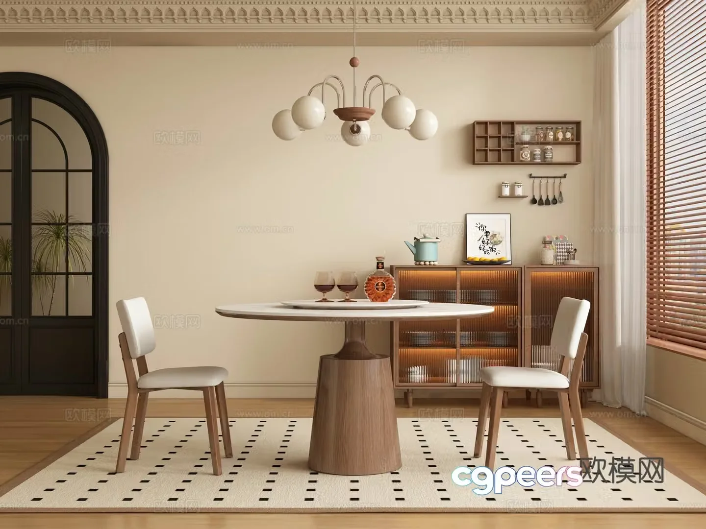 Medieval style dining table and chairs 3d model