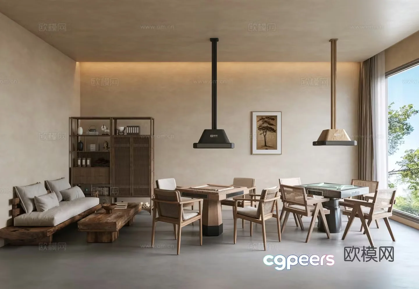 Wasabi Chess and Card Room Mahjong Room New Chinese Mahjong Room Mahjong Table and Chair Mahjong Smoking Light New Chinese 3D Model