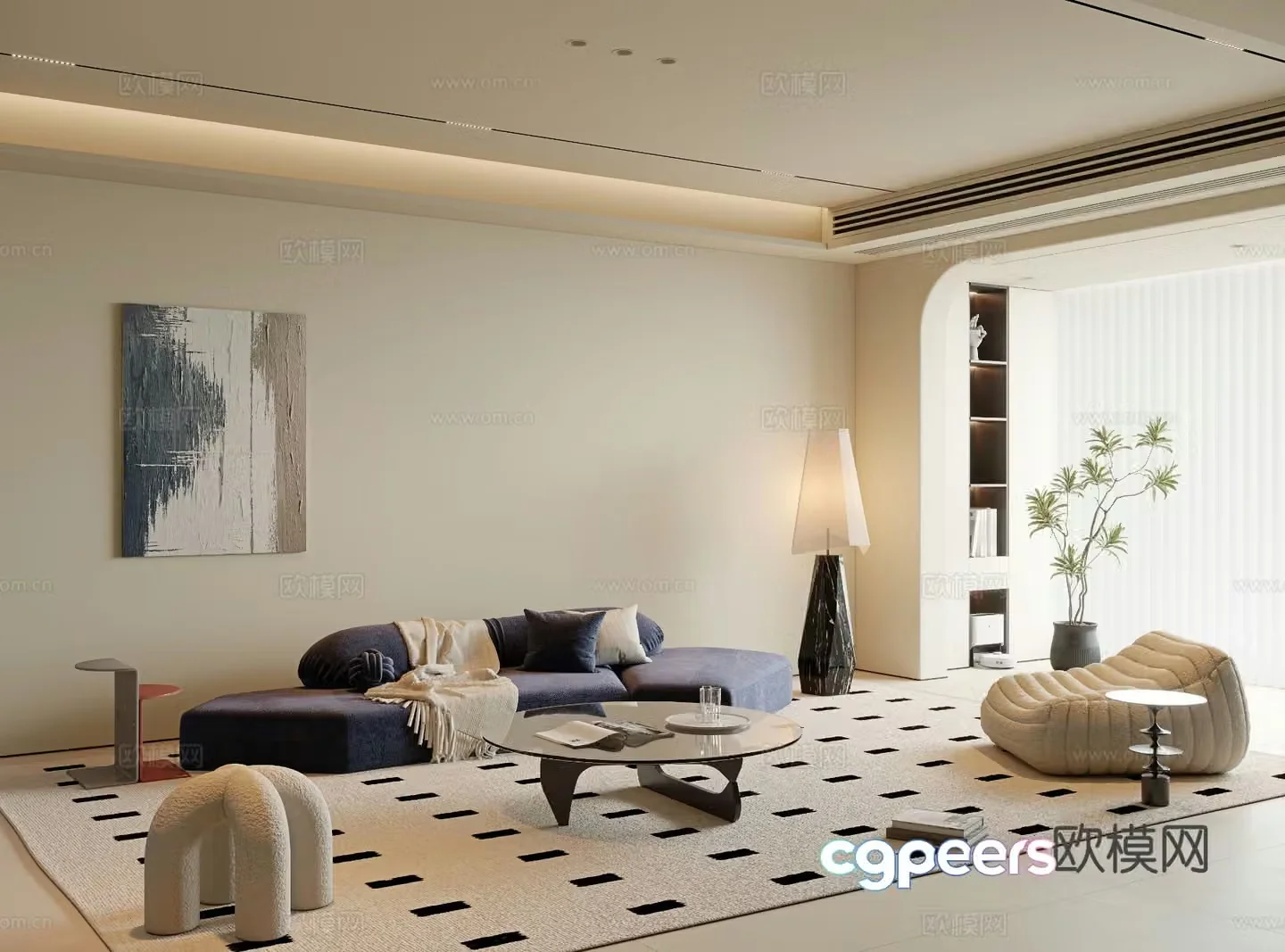 Cream style living room 3d model