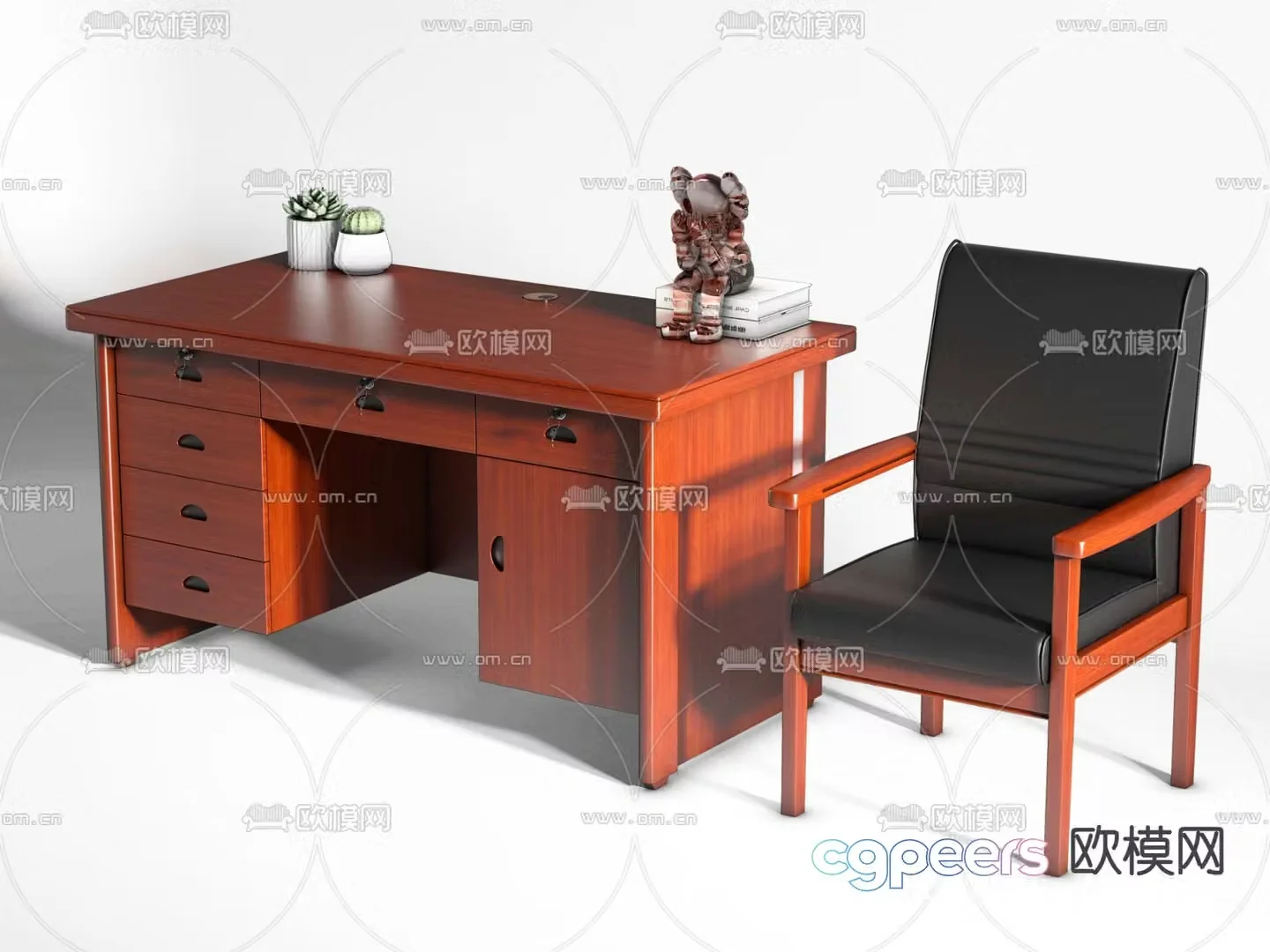 New Chinese style office desk and chair desk 3d model
