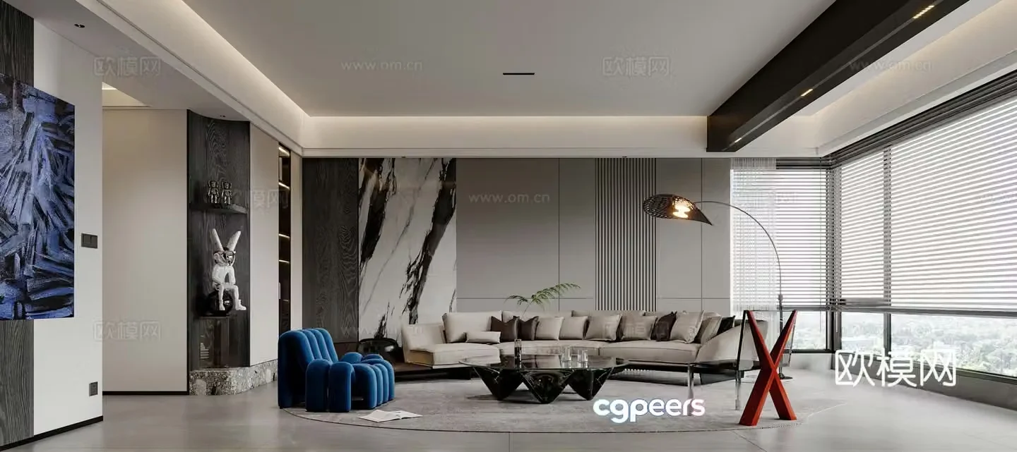 Modern home living room sofa coffee table combination sofa background wall sculpture floor lamp casual sofa 3d model