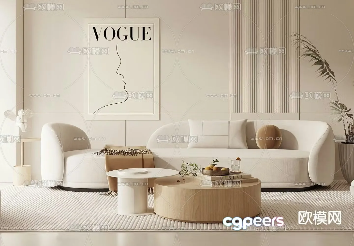 Cream style sofa multi-person sofa 3d model
