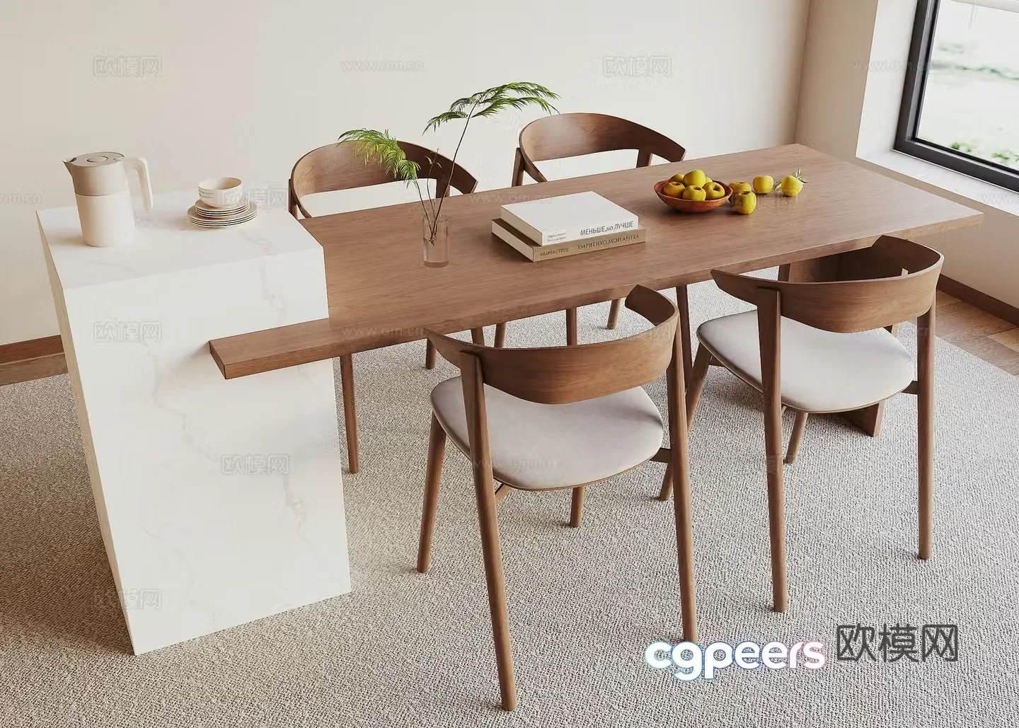 Modern dining table and chair 3d model