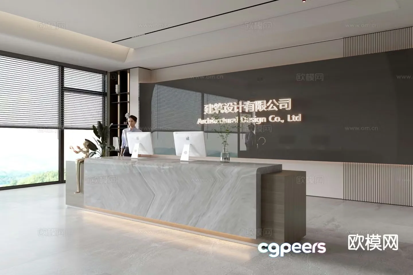 Modern company front desk reception desk front desk background wall 3d model