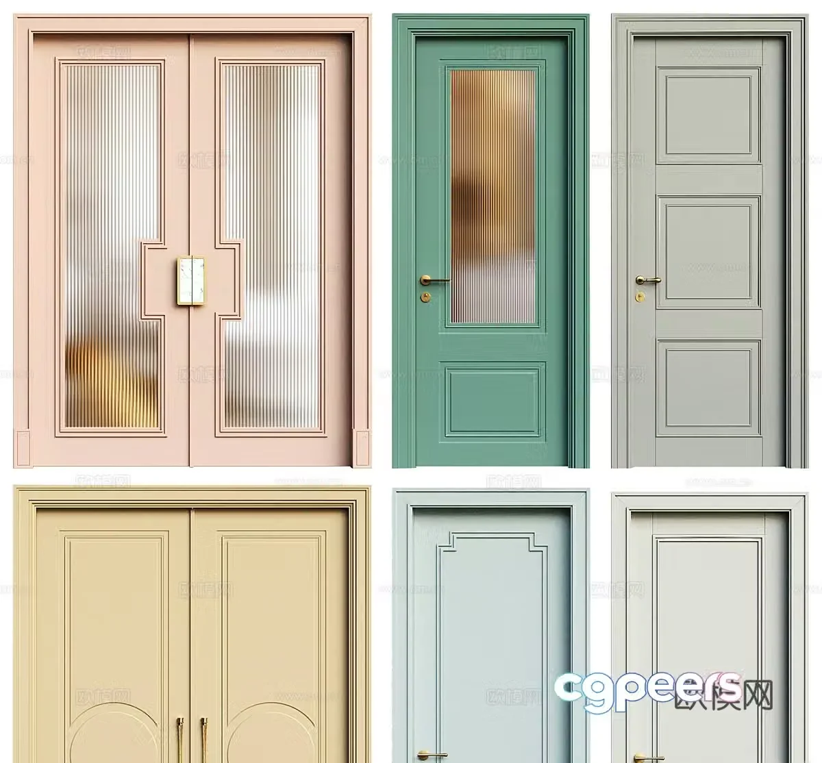 Simple European door double door single door wooden door 3d model