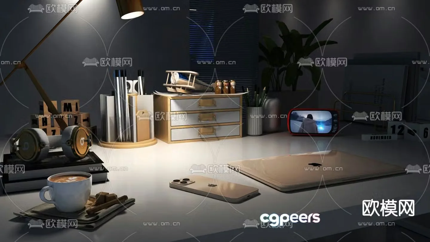 office supplies mobile phone apple computer headphones 3d model